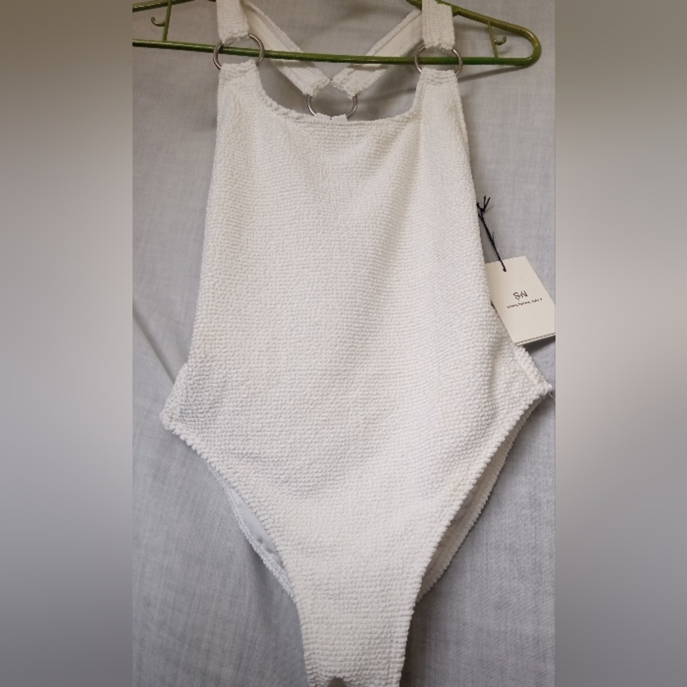 SOMETHING NAVY .White Textured One-Piece Swimsuit